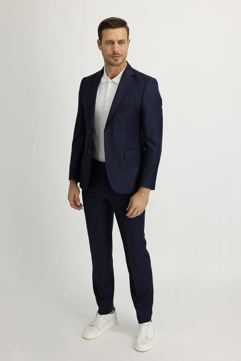 Medium Navy 4-Drop Relaxed Fit Patterned Suit