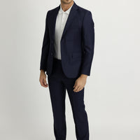 Orta Lacivert 7 Drop Slim Fit Dar Kesim Desenli Takım Elbise