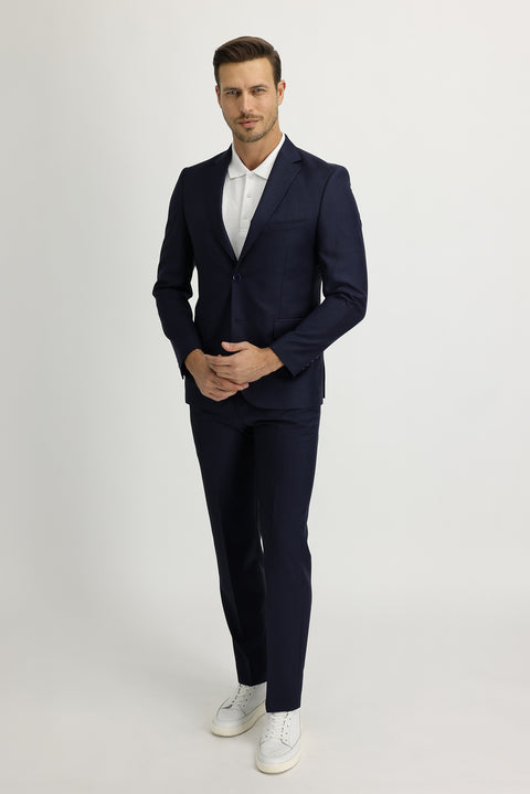 Medium Navy 6 Drop Regular Fit Standard Cut Patterned Suit