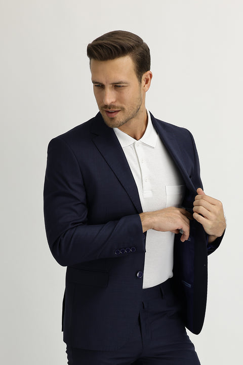 Medium Navy 4-Drop Relaxed Fit Patterned Suit
