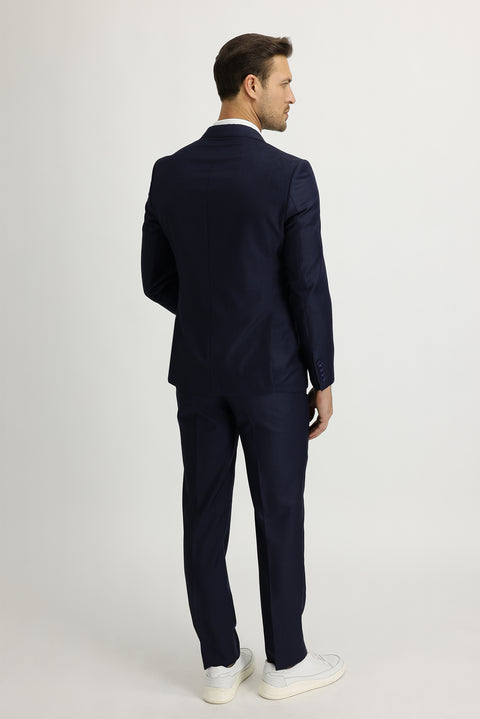 Medium Navy 6 Drop Regular Fit Standard Cut Patterned Suit