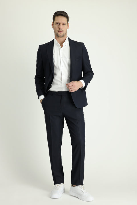 Black 7 Drop Slim Fit Patterned Suit