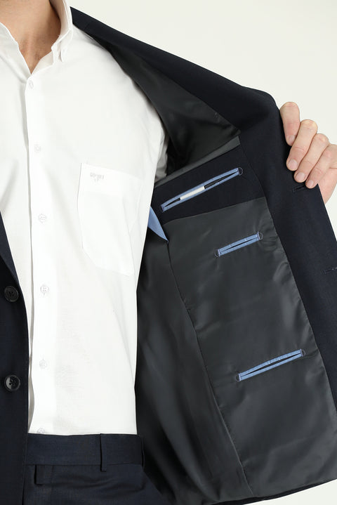 Black 4-Drop Relaxed Fit Patterned Suit