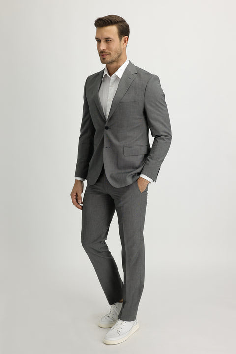 Medium Grey Melange 4 Drop Relaxed Fit Patterned Suit