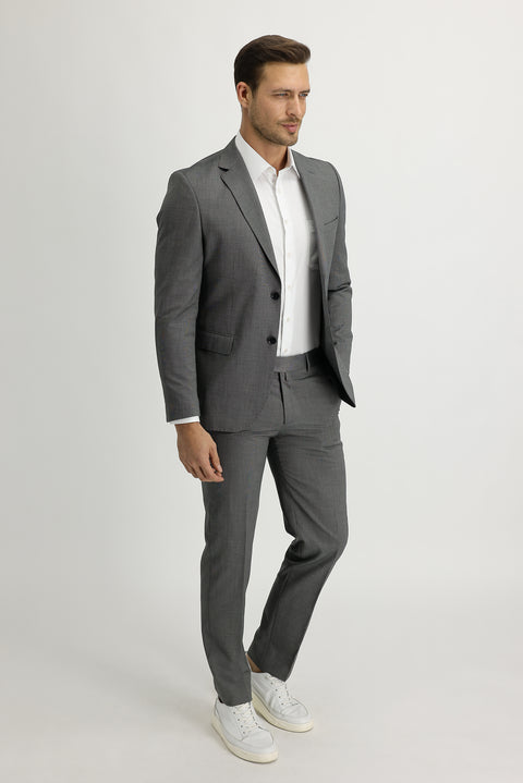Medium Grey Melange 6 Drop Regular Fit Standard Cut Patterned Suit