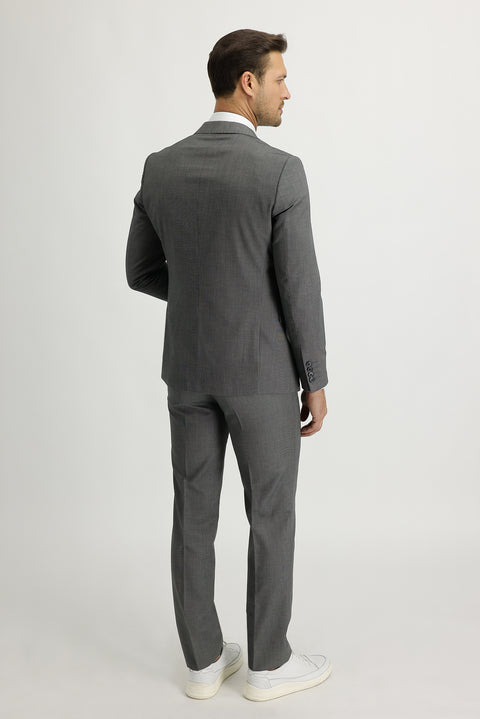 Medium Grey Melange 6 Drop Regular Fit Standard Cut Patterned Suit