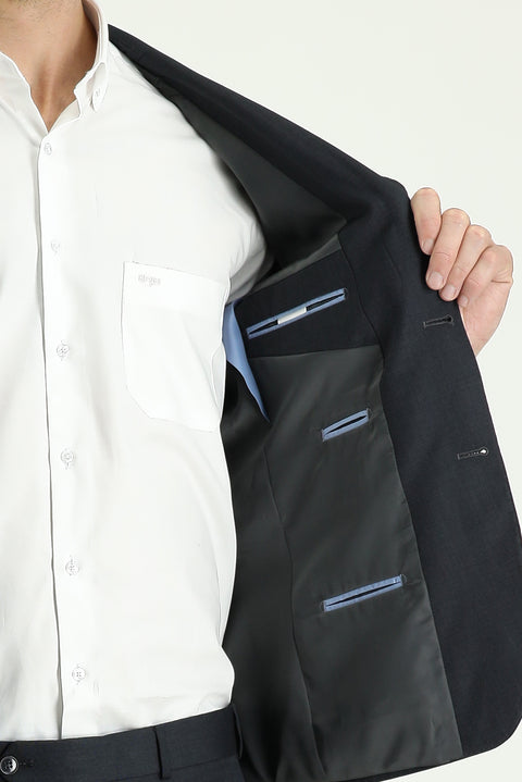 Dark Gray 4-Drop Relaxed Fit Patterned Suit