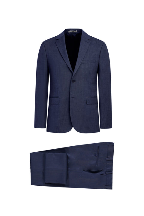 Medium Navy 6 Drop Regular Fit Standard Cut Patterned Suit
