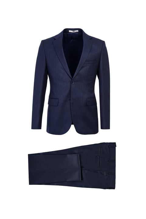 Koyu Lacivert 7 Drop Slim Fit Dar Kesim Desenli Takım Elbise