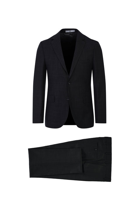Dark Blue 4-Drop Relaxed Fit Patterned Suit