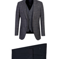 Medium Navy 6 Drop Regular Fit Standard Cut Plaid Suit with Vest