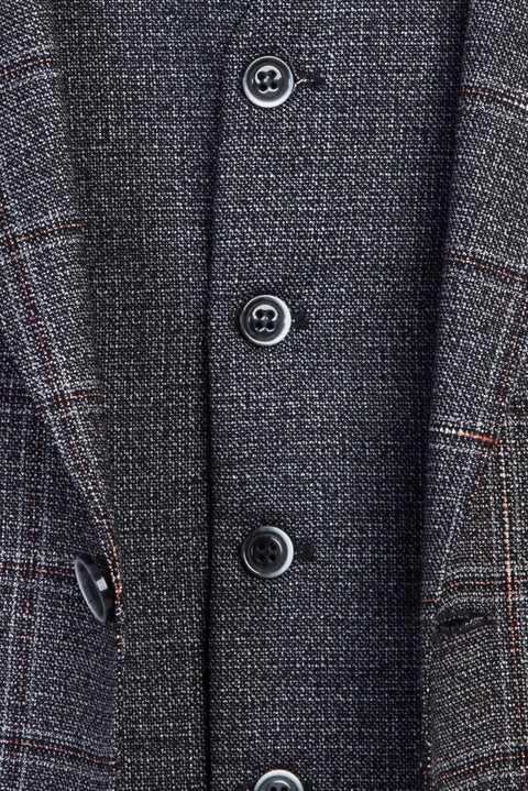 Medium Navy 6 Drop Regular Fit Standard Cut Plaid Suit with Vest
