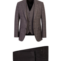Medium Brown 6 Drop Regular Fit Standard Cut Antibacterial Combination Plaid Suit