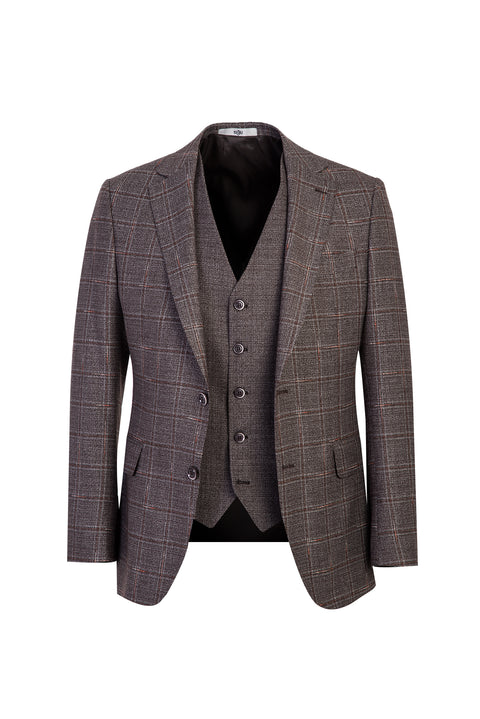 Medium Brown 6 Drop Regular Fit Standard Cut Antibacterial Combination Plaid Suit