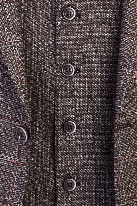Medium Brown 6 Drop Regular Fit Standard Cut Antibacterial Combination Plaid Suit