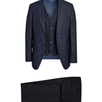 Dark Navy 7 Drop Slim Fit Linen Suit with Vest