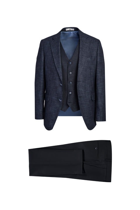 Dark Navy 7 Drop Slim Fit Linen Suit with Vest
