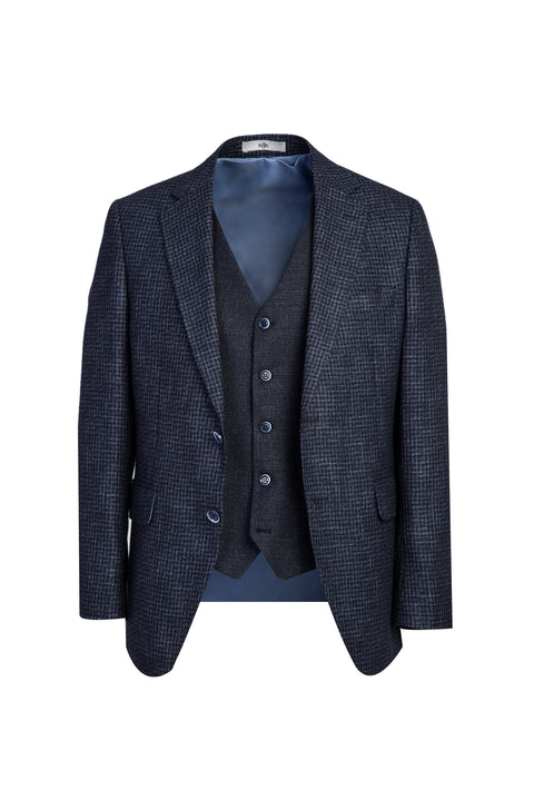 Dark Navy 7 Drop Slim Fit Linen Suit with Vest
