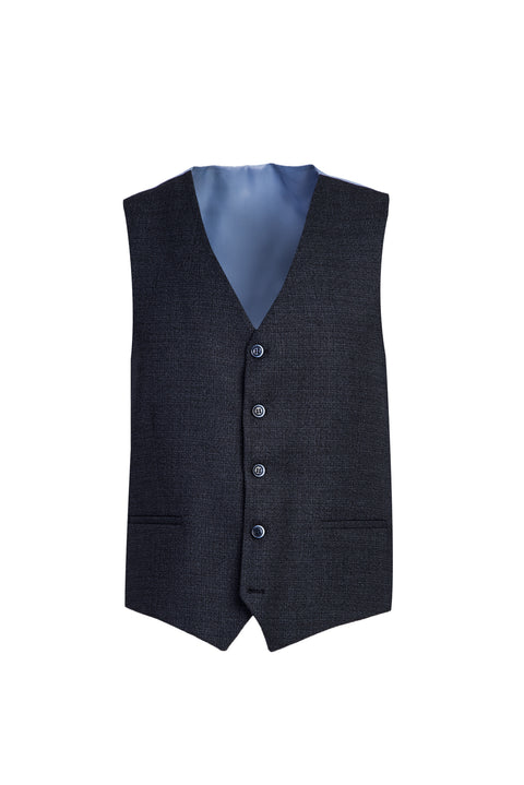 Dark Navy 7 Drop Slim Fit Linen Suit with Vest