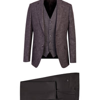 Dark Brown 7 Drop Slim Fit Linen Suit with Vest