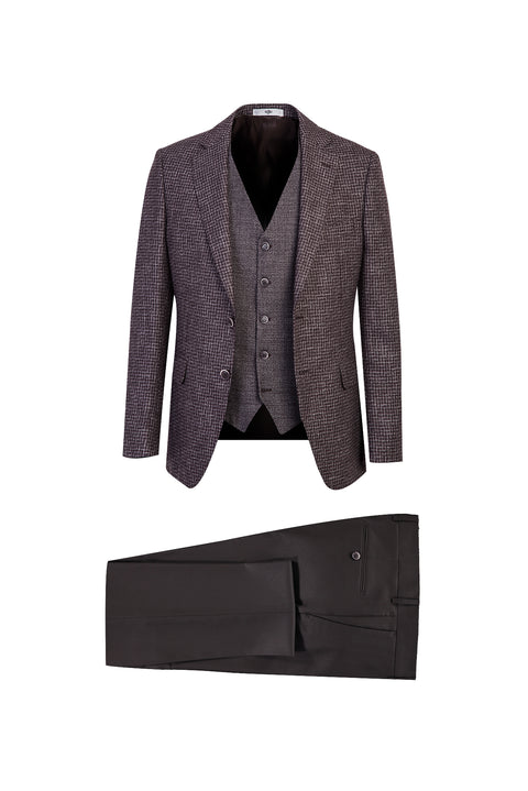 Dark Brown 7 Drop Slim Fit Linen Suit with Vest