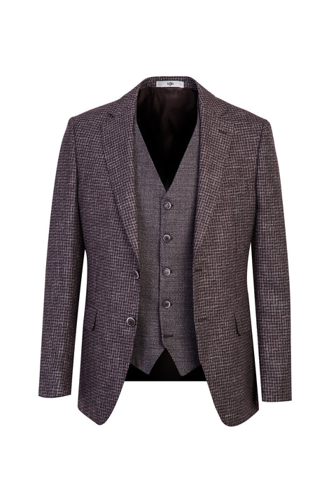 Dark Brown 7 Drop Slim Fit Linen Suit with Vest