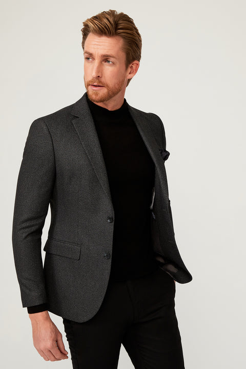 Light Black 7 Drop Slim Fit Classic Patterned Jacket