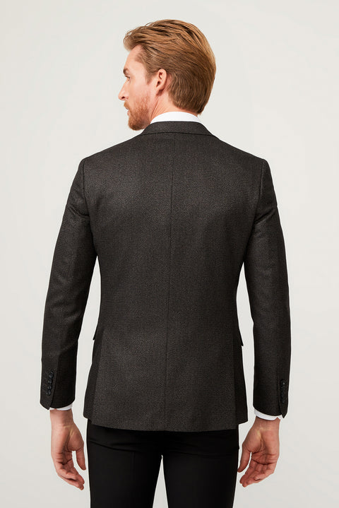 Black 6 Drop Regular Fit Standard Cut Classic Patterned Jacket