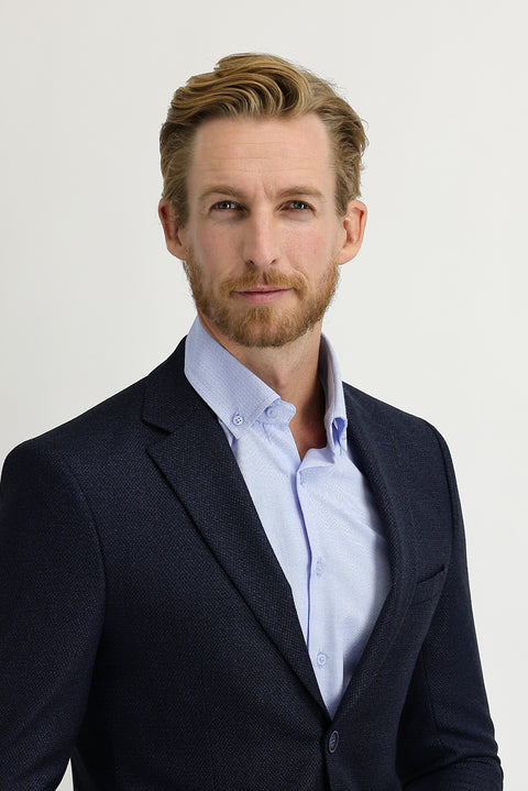Light Navy Blue 7 Drop Slim Fit Classic Patterned Jacket