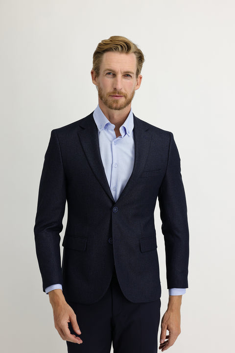 Light Navy Blue 7 Drop Slim Fit Classic Patterned Jacket
