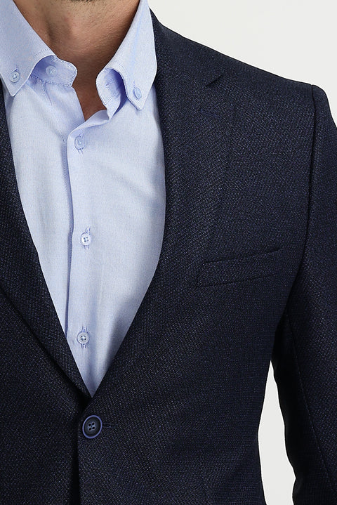 Light Navy Blue 7 Drop Slim Fit Classic Patterned Jacket