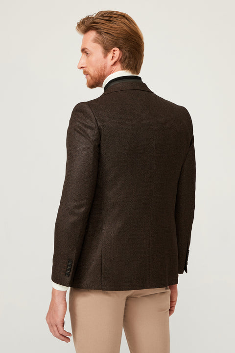 Medium Brown 6 Drop Regular Fit Standard Cut Classic Patterned Jacket