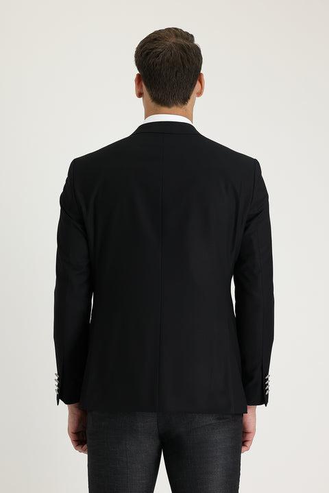 Siyah 7 Drop Slim Fit Dar Kesim Blazer Ceket