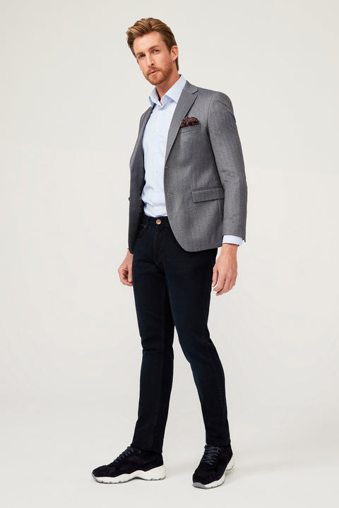 Medium Grey 7 Drop Slim Fit Herringbone Jacket
