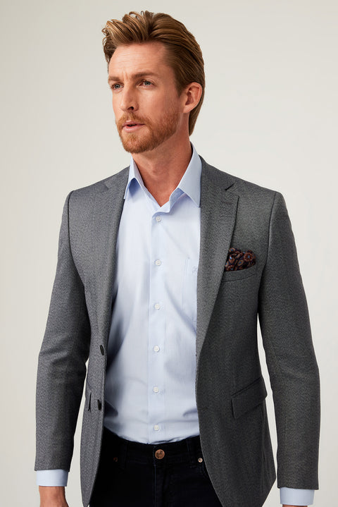 Medium Grey 6 Drop Regular Fit Classic Herringbone Jacket