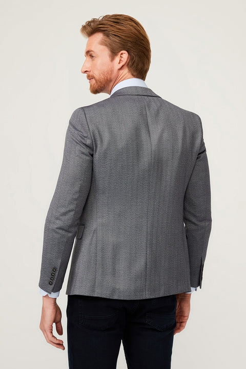 Medium Grey 7 Drop Slim Fit Herringbone Jacket