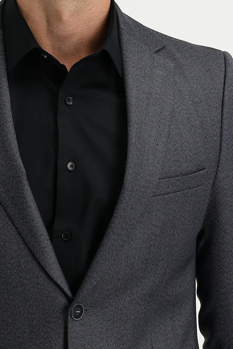 Dark Gray 7 Drop Slim Fit Narrow Cut Herringbone Jacket