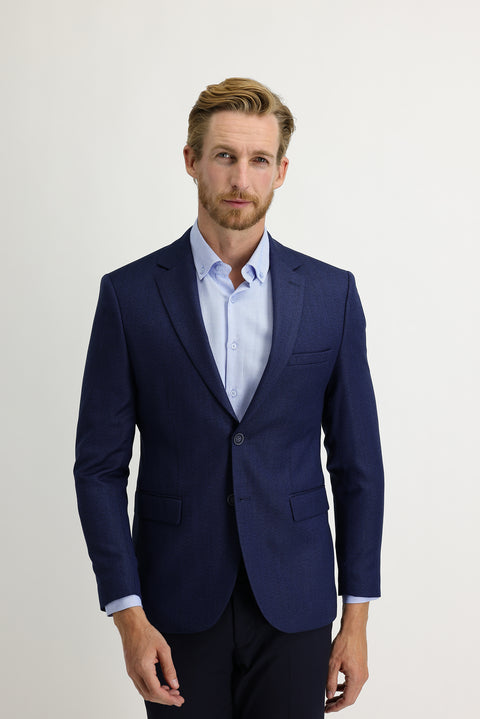 Light Navy Blue 7 Drop Slim Fit Narrow Cut Herringbone Jacket