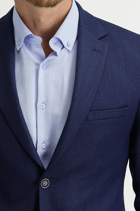Light Navy Blue 7 Drop Slim Fit Narrow Cut Herringbone Jacket