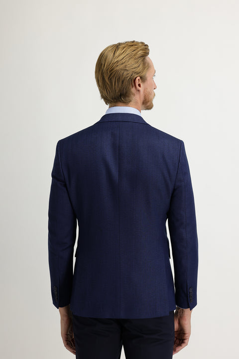 Light Navy Blue 7 Drop Slim Fit Narrow Cut Herringbone Jacket