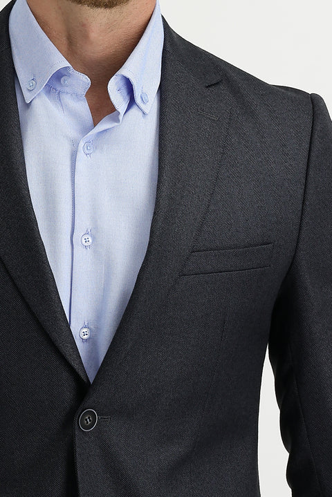 Dark Anthracite 6 Drop Regular Fit Standard Cut Classic Herringbone Jacket