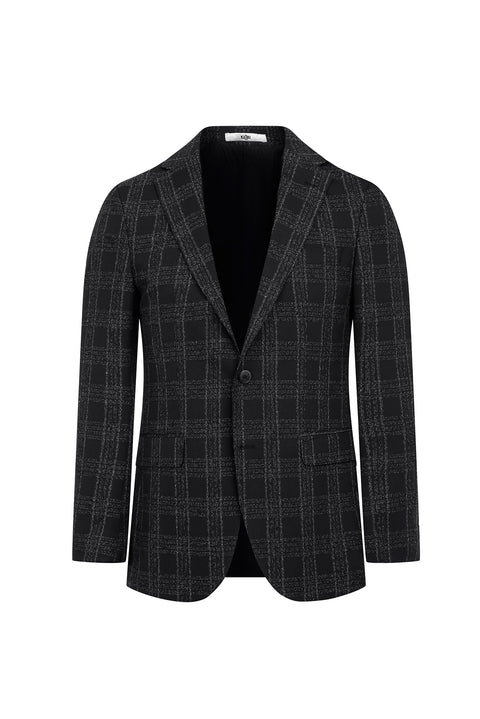 Black 4-Drop Relaxed Fit Plaid Jacket