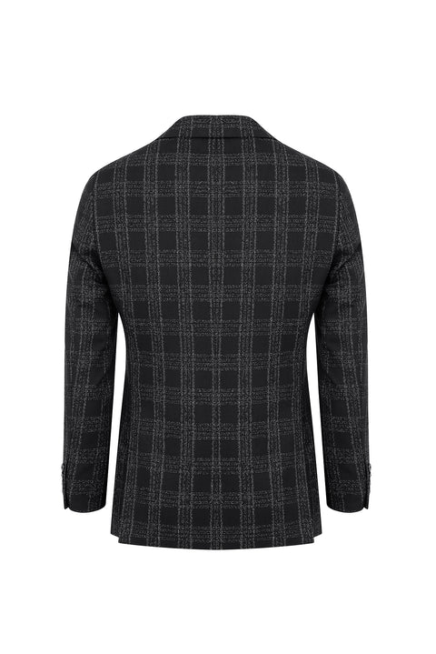 Black 4-Drop Relaxed Fit Plaid Jacket