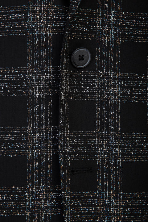 Black 4-Drop Relaxed Fit Plaid Jacket