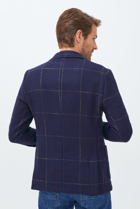 Dark Navy 4-Drop Relaxed Fit Wool Patterned Jacket