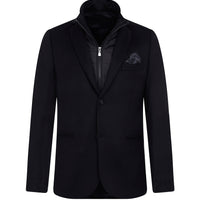 Black 4-Drop Relaxed Fit Casual Cut Stand-Up Collar Jacket
