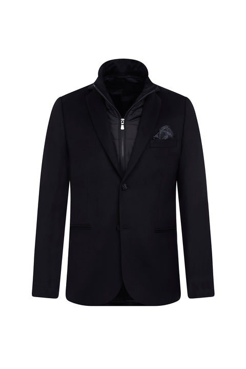 Black 4-Drop Relaxed Fit Casual Cut Stand-Up Collar Jacket
