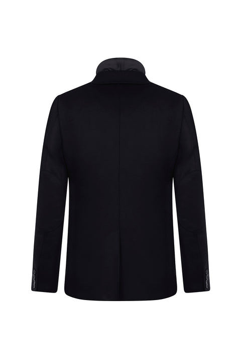 Black 4-Drop Relaxed Fit Casual Cut Stand-Up Collar Jacket