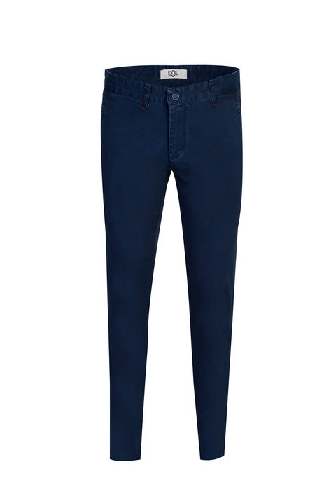 Mid Navy Regular Fit Standard Cut Lycra Canvas / Chino Trousers