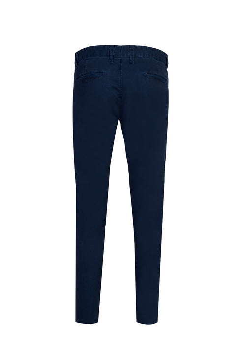 Mid Navy Regular Fit Standard Cut Lycra Canvas / Chino Trousers